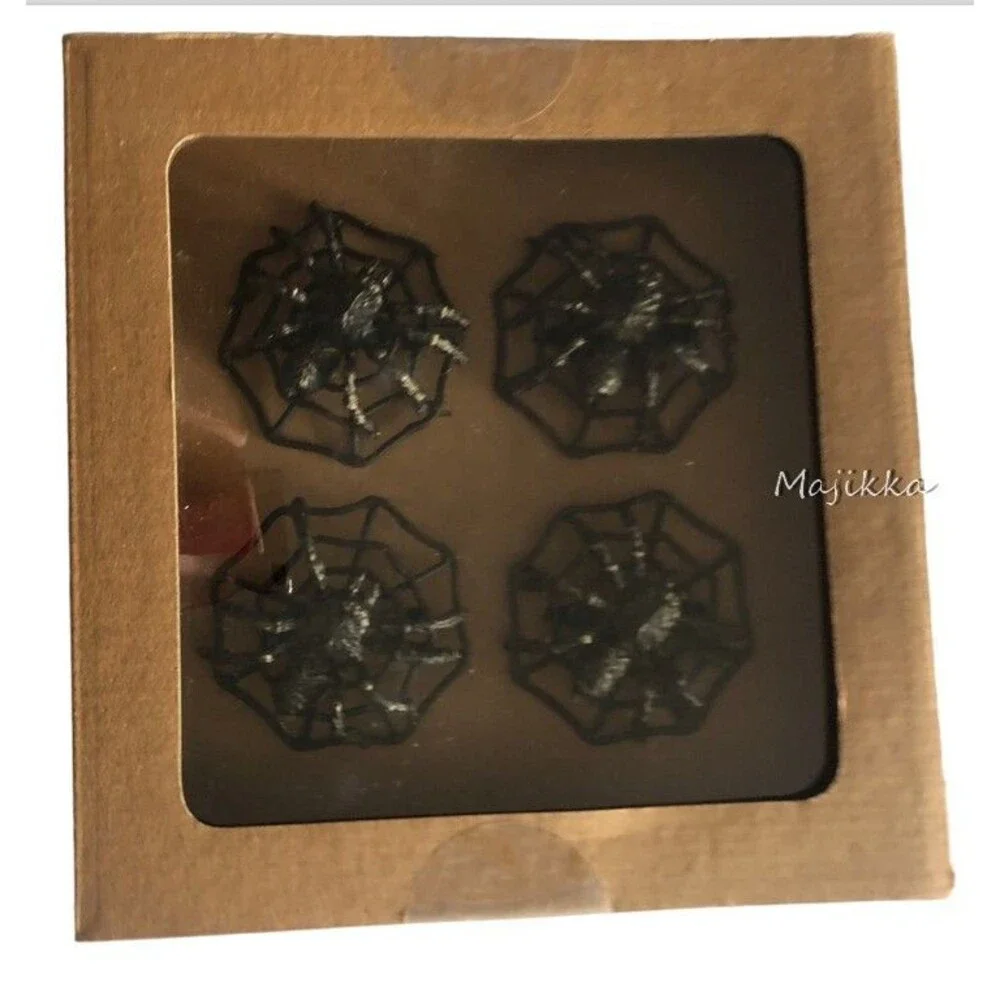 Christian Lacroix Halloween Spider Web Napkin Rings Black Gothic Metal Set of 4